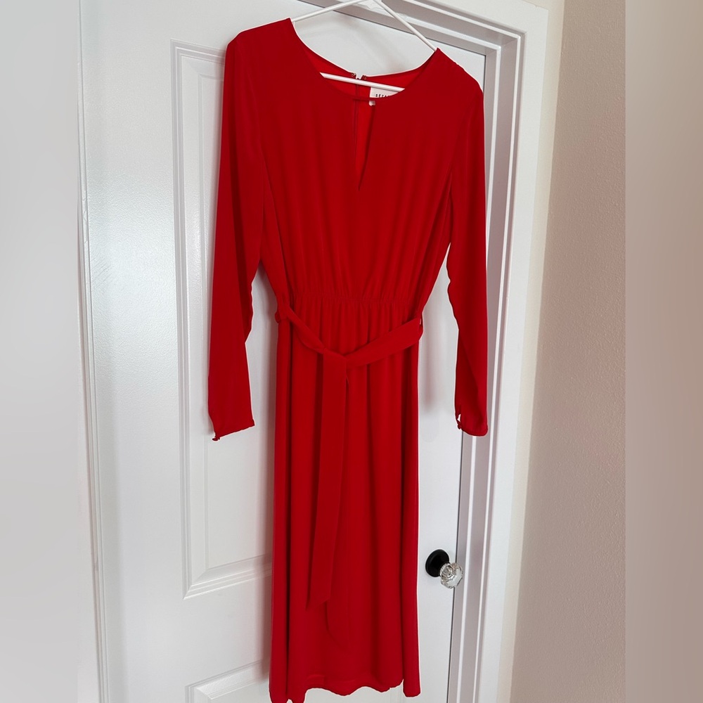 Sézane Elegant Red Long Sleeve Silk Victoire Dress (Size FR 36 | US 4) - Picture 5 of 15